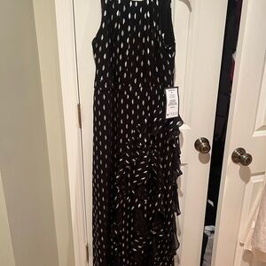 Betsy and Adam Black and White and silver Patterned Maxi Dress